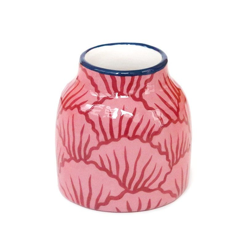 Artisan Pink Fan-Motif Ceramic Vase